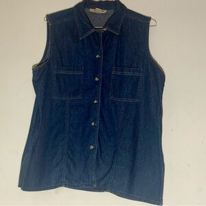 Just Blu Womens Denim Sleeveless Button-Up Top SZ 16